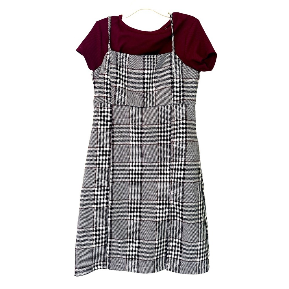 Rare Editions Girls Jumper Dress Two Piece Maroon Plaid 8 - Picture 1 of 8
